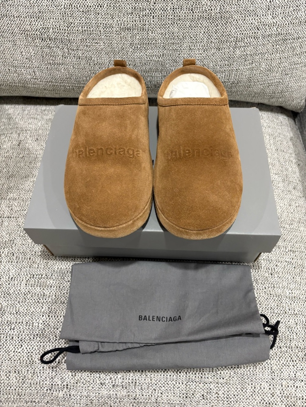 Balenciaga Alaska Suede Slip-On Mules in Cognac